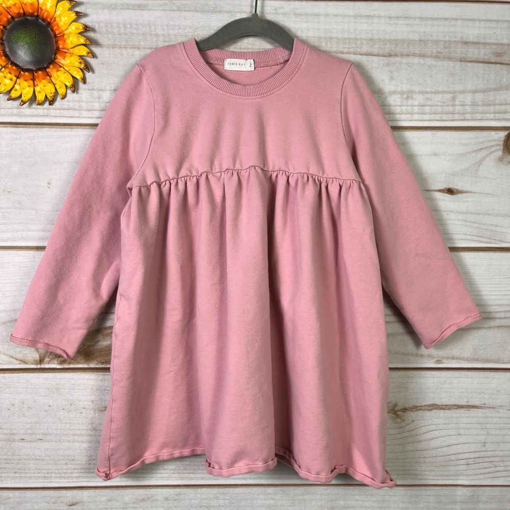Jamie Kay Girls Pink Organic Cotton French Terry Babydoll Sweatshirt Dress 5Y